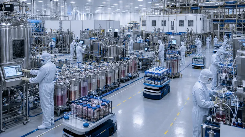 Bioreactor hall at a cell therapy manufacturing site