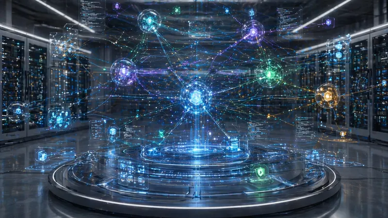 Abstract AI-to-AI communication protocol diagram