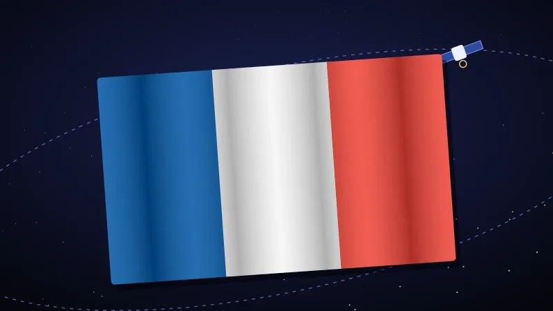 The flag of France with an orbiting satellite (illustration)