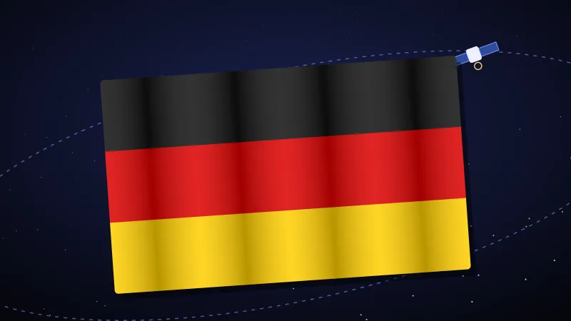 The flag of Germany with an orbiting satellite (illustration)