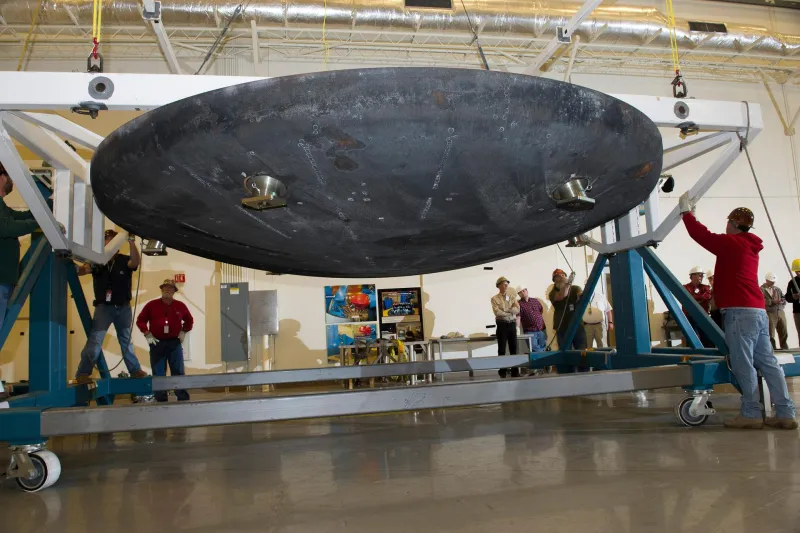 A capsule heat shield in a test facility (NASA)