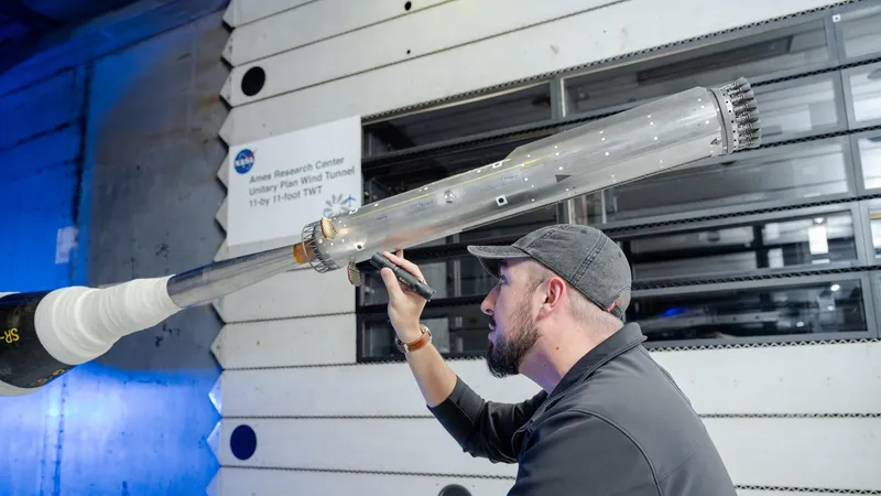 A scale model of the Super Heavy booster in a NASA wind tunnel (NASA)