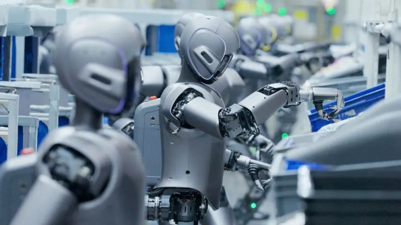 Flexible robot manufacturing line