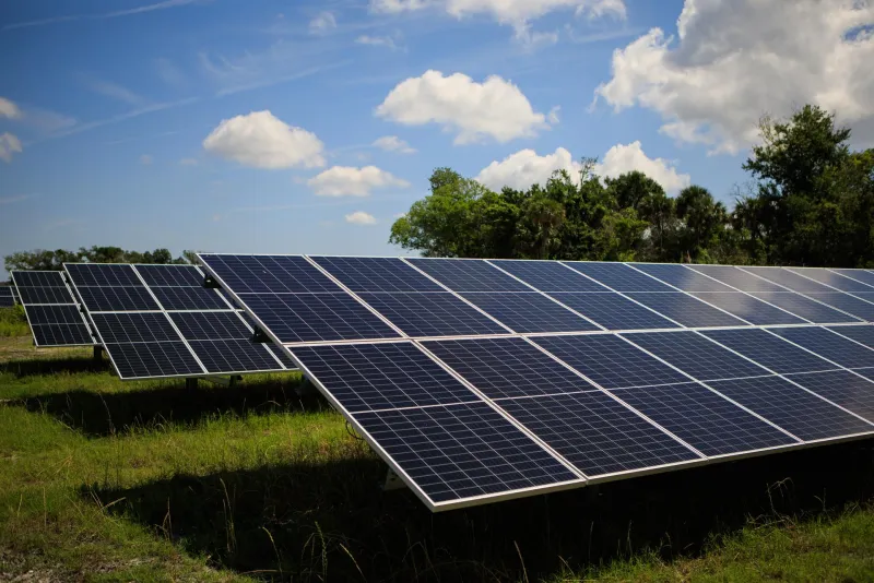 Rows of ground solar panels at a solar energy centre (NASA)