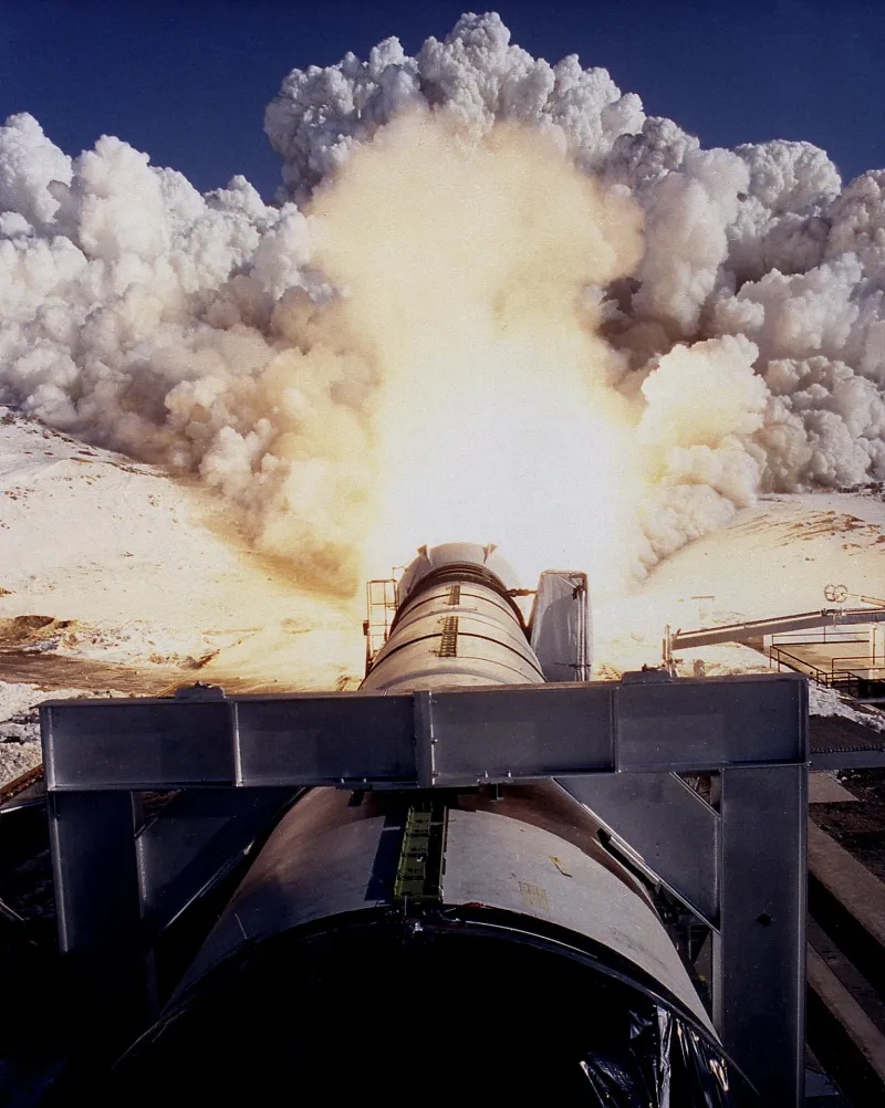 A solid rocket motor static test firing (NASA)
