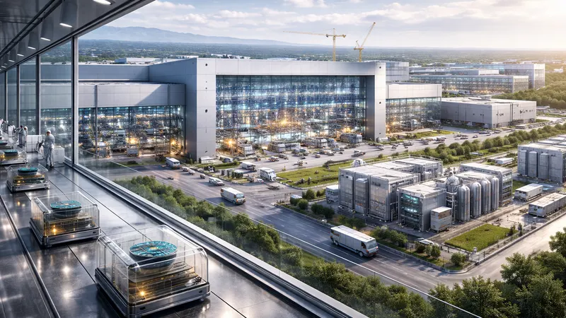 Aerial view of a newly built semiconductor fab campus